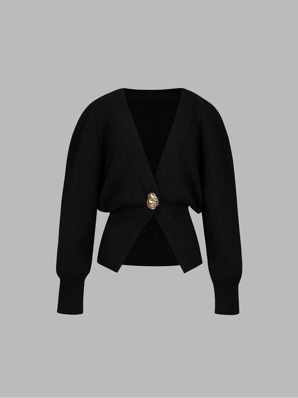 Black V-Neck Single-Button Women's Sweater Cardigan